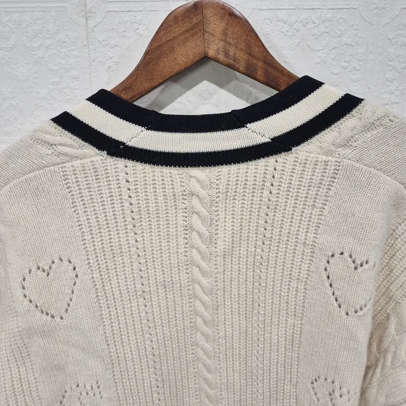 Sandro Esperance Pointelle Wool Cardigan In Ecru - Picture 9 of 16